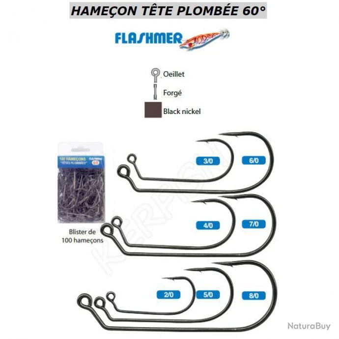 HAMEÇON TÊTES PLOMBÉES 60° FLASHMER 4/0 1 HAMEÇON TÊTES PLOMBÉES 60° FLASHMER 4/0