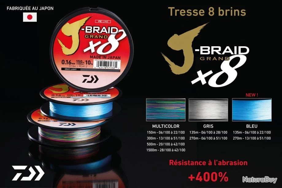 J-Braid Bleu Grand X8 270 M Tresse Daiwa 51/100 / #10 / 56 Kg / 123 Lb 3 J-Braid Bleu Grand X8 270 M Tresse Daiwa 51/100 / #10 / 56 Kg / 123 Lb – Image 3